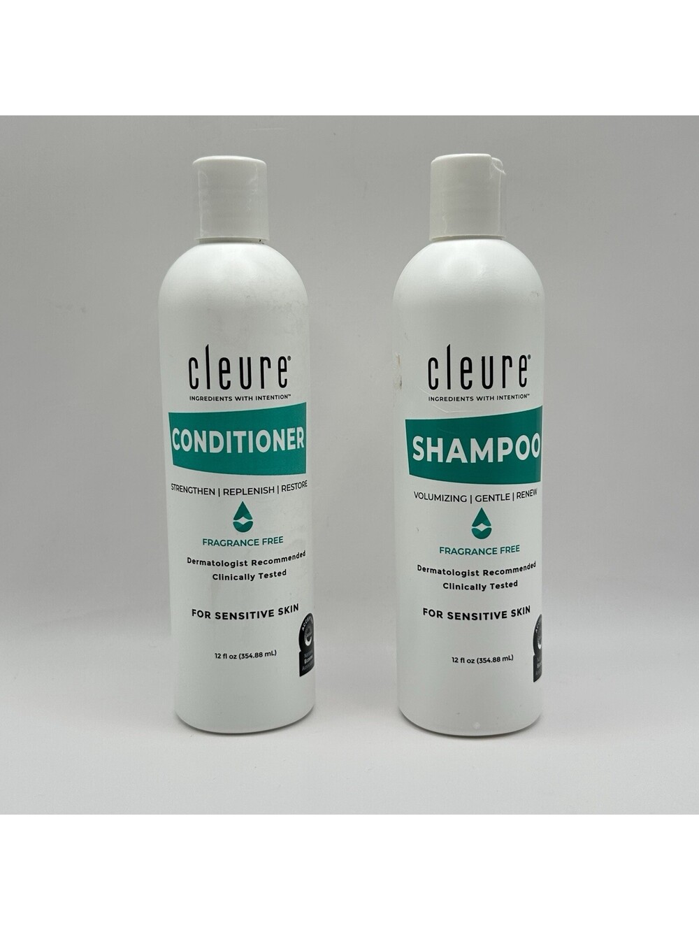 Cleure Fragrance Free Volumizing Shampoo and Conditioner for Sensitive Skin12fl.